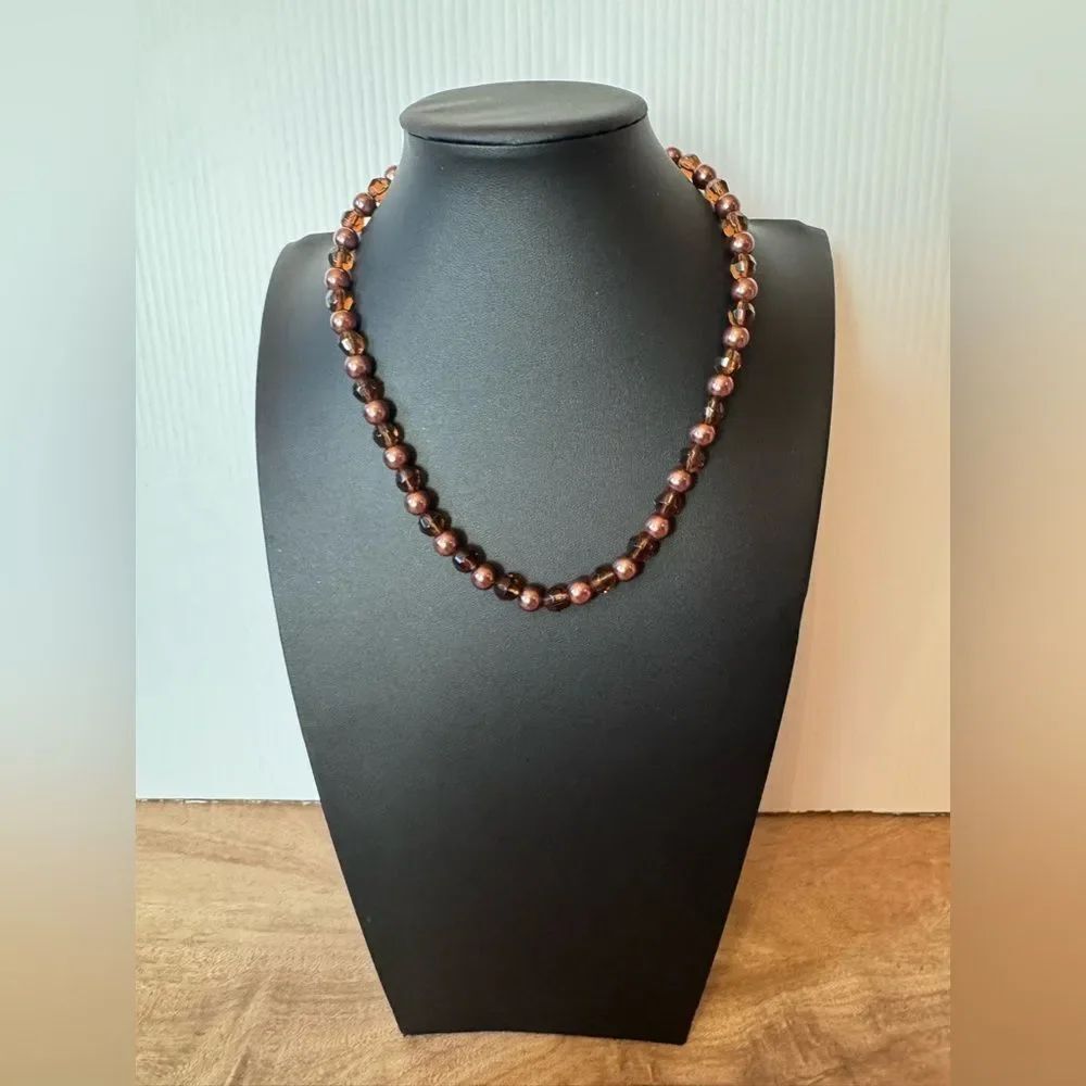 Newberry 16" Purple Brown Brass Plated Beaded Necklace Premier Designs Fashion
